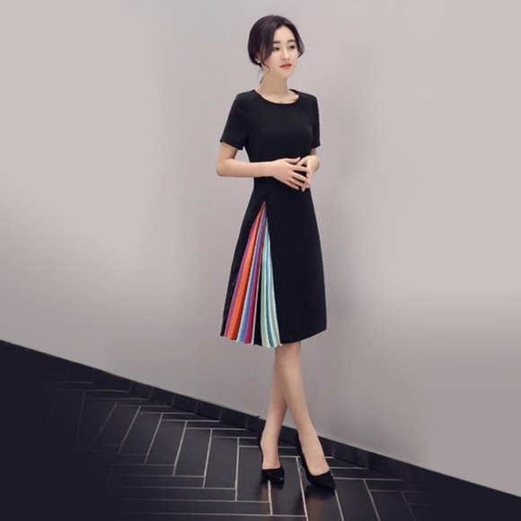 black dress with rainbow pleat